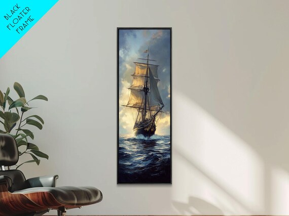 Vintage Tall Ship Sailing Ocean Waves Golden Sunset Nautical Poster
