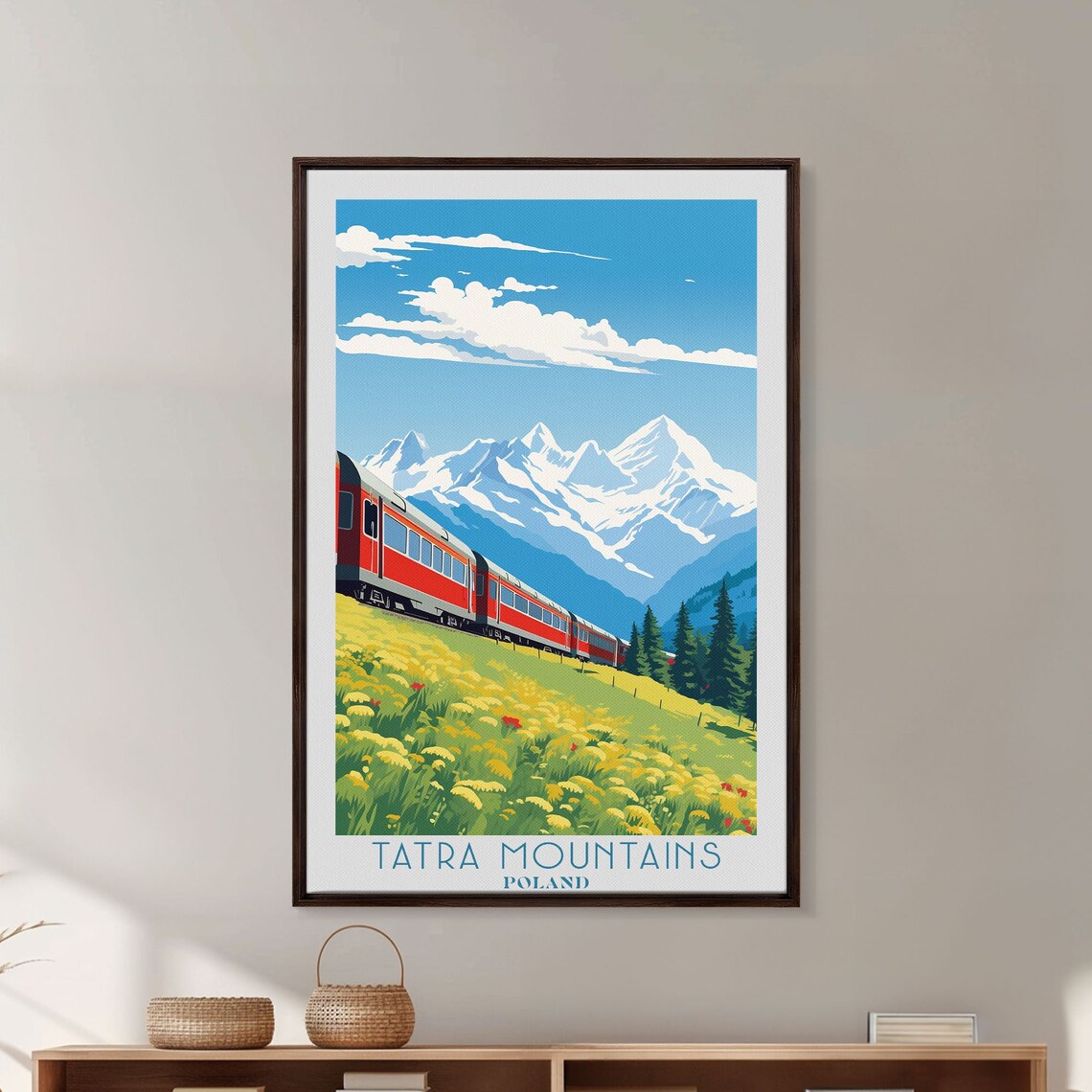 Tatra Mountains Poland Red Train Flower Meadow Snow Peaks Travel Poster - Image 5