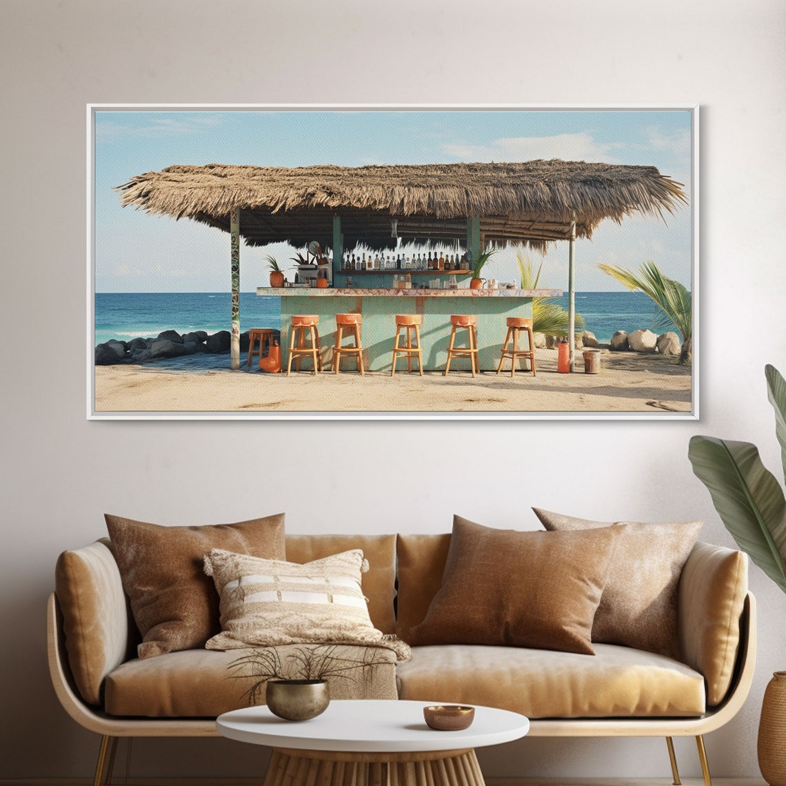 Beachside Tiki Hut Bar Oceanfront Thatched Roof Panoramic Poster - Image 6