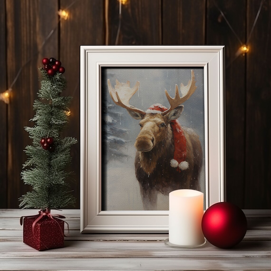 Silly Moose Dressed for Christmas, Vintage Art Print - Image 4