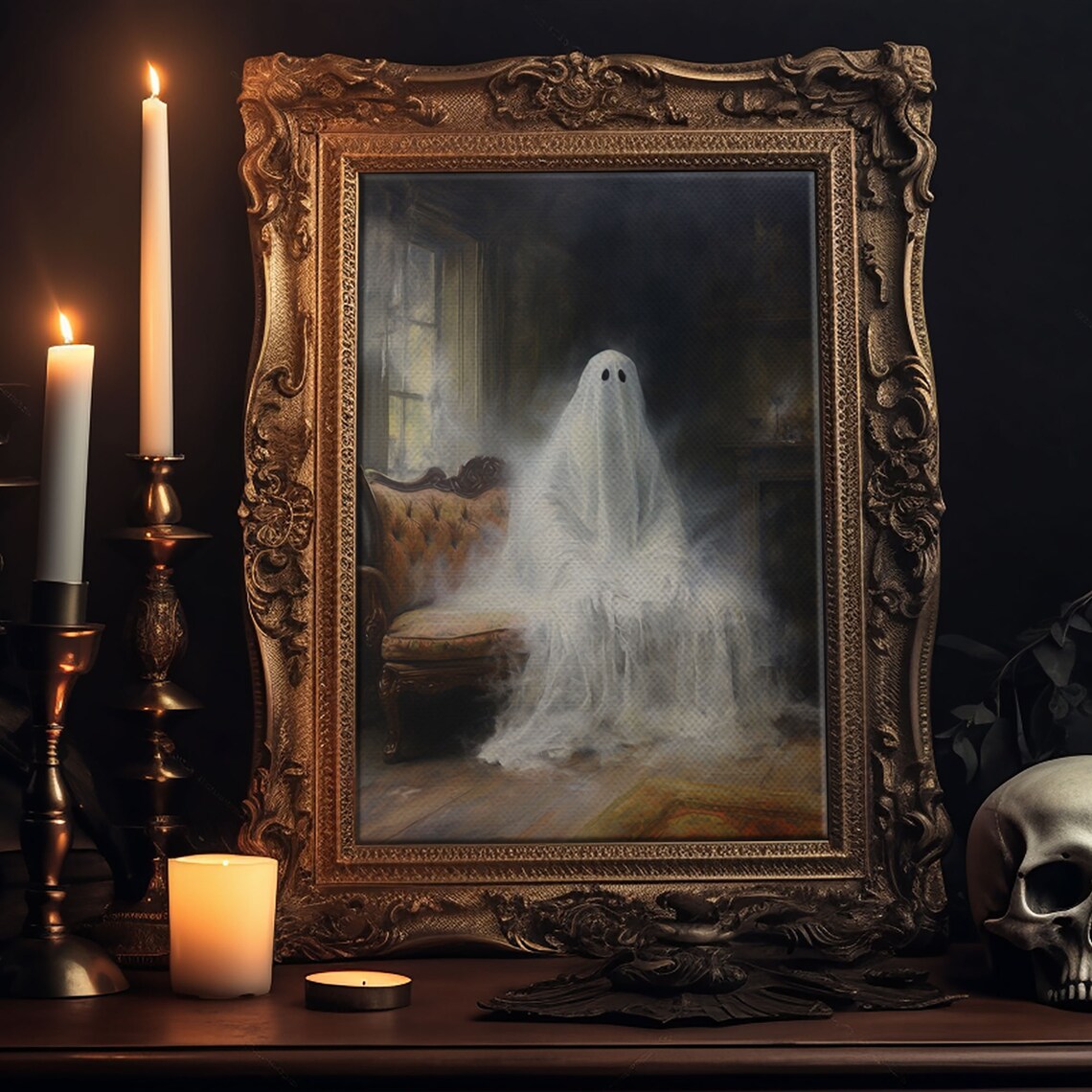 Ghost on Sofa Gothic Victorian Halloween Art Print - Image 5