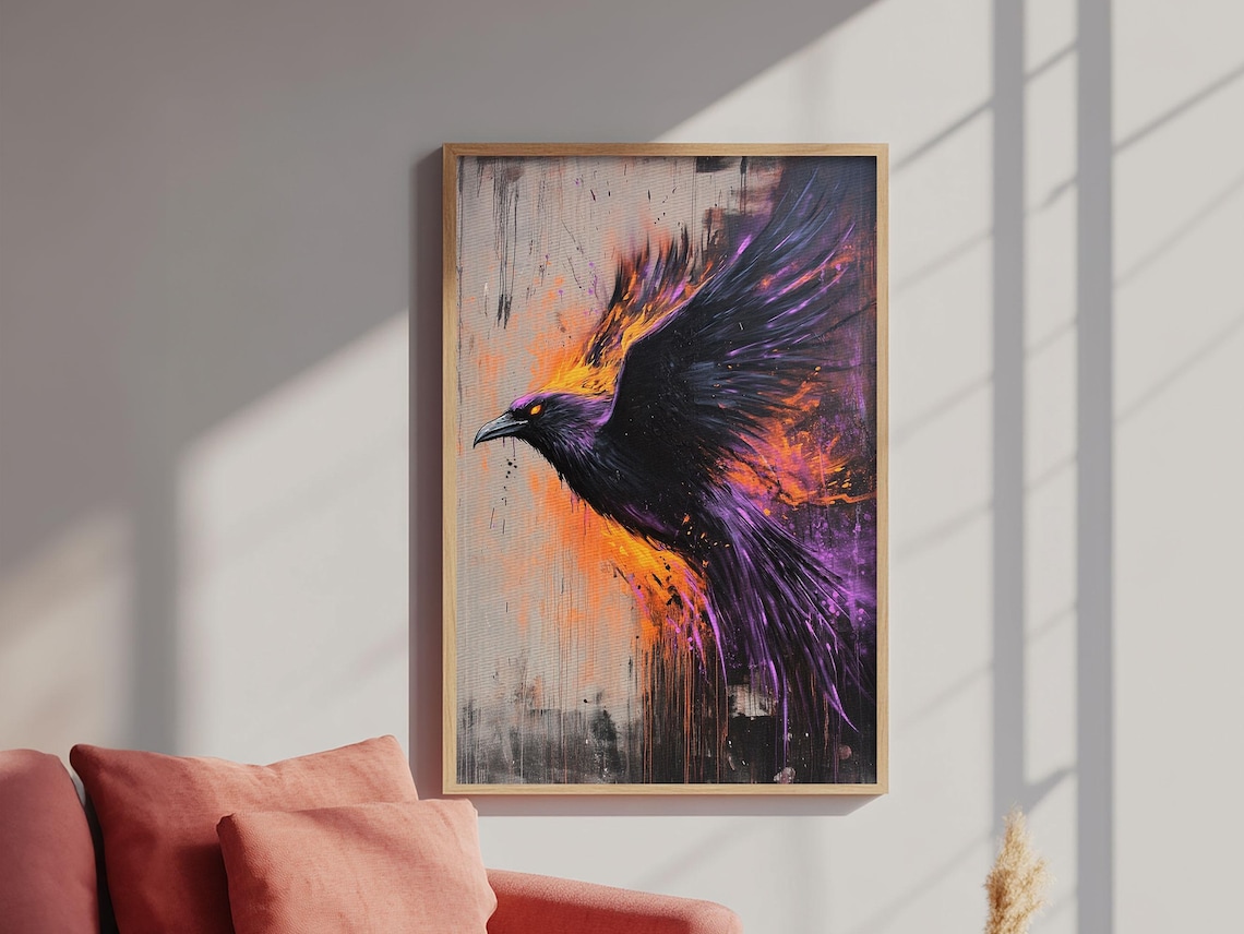 Purple Phoenix Grunge Art Print, Punk Wall Decor - Image 4
