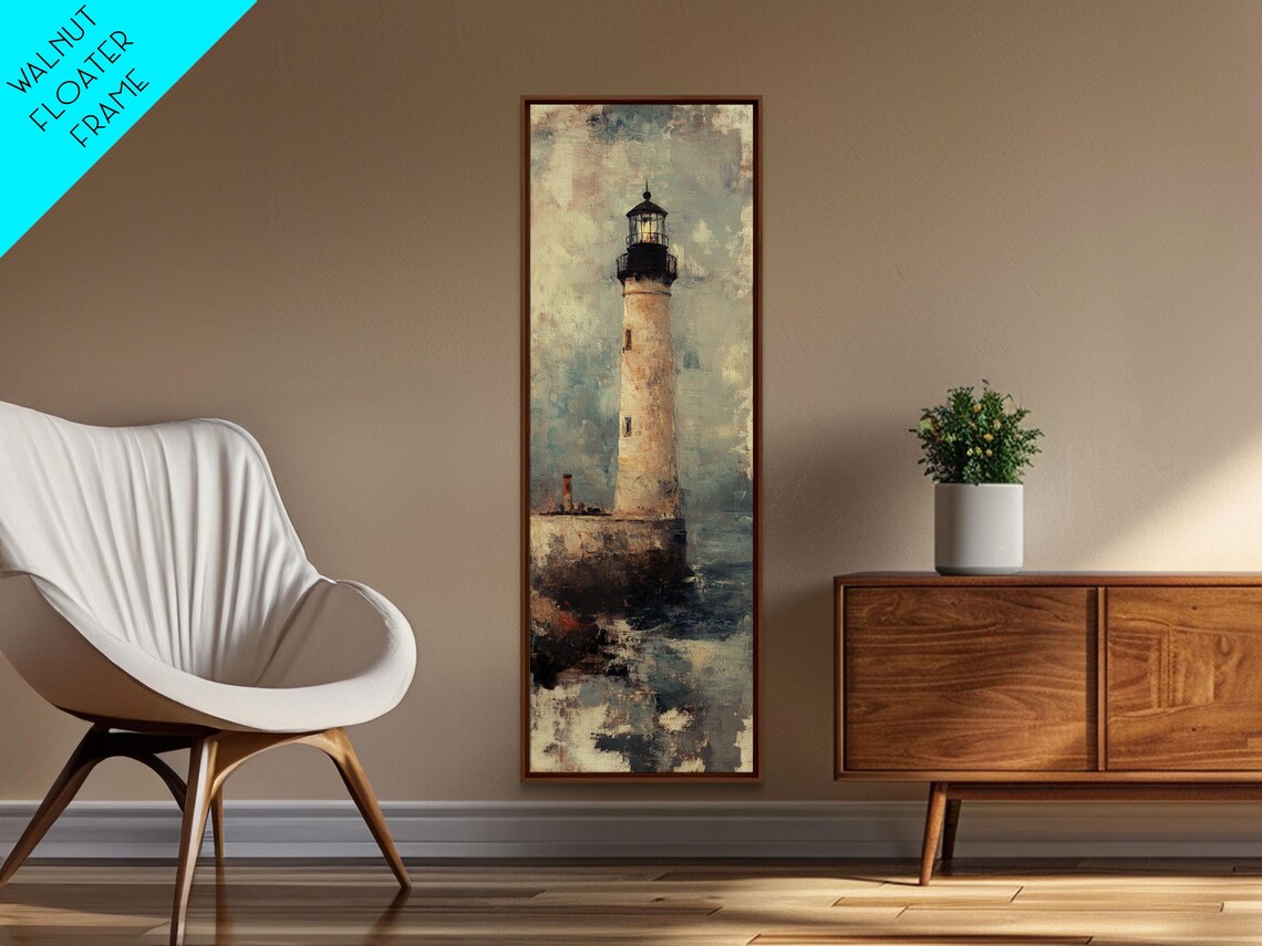 Vintage Lighthouse On Rocky Shore Moody Seascape Travel Poster - Image 2