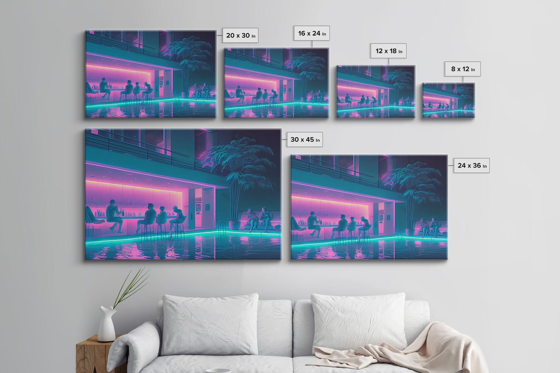 Vaporwave Poolside Lounge Neon Bar Night Palm Trees Retro Poster - Image 2