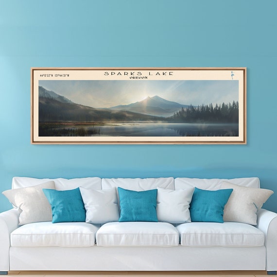 Sparks Lake Oregon Panoramic Framed Print Lake House Decor Wall Art Travel Poster Tranquil Landscape Living Room Decor