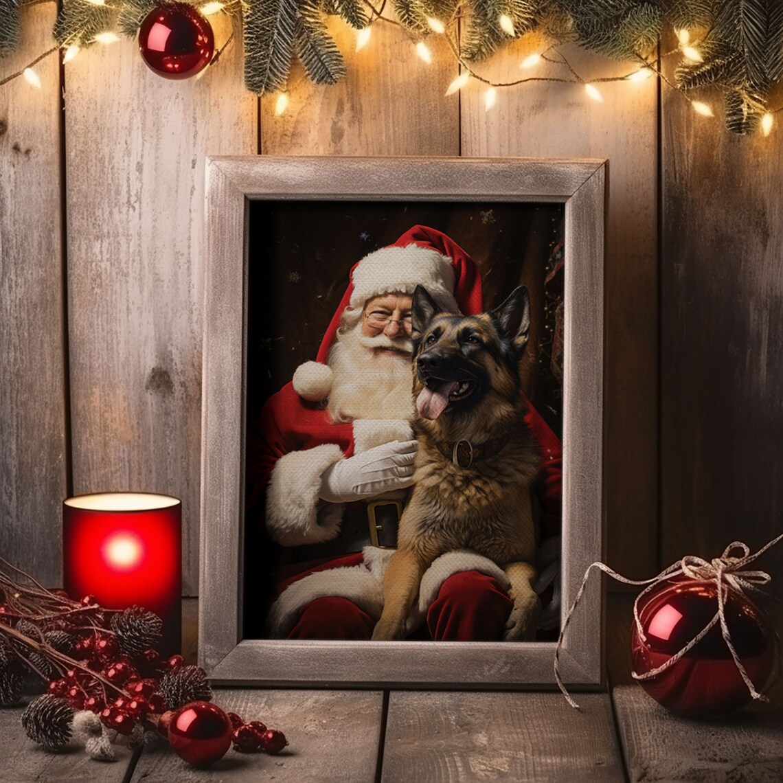 Santa Claus And His Belgian Malinois Christmas Wall Art Dog Gift Christmas Dog Winter Wall Art Santa Decor Santa Art Print Cute Dog - Image 6