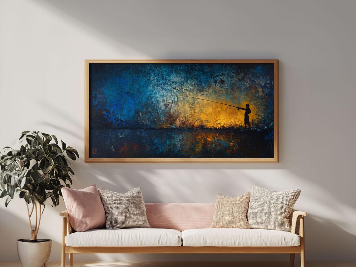 Retro Oil Painting Print Of A Fisherman Fishing Gift Idea Fisherman Gift Fishing Painting Fishing Art - Image 5