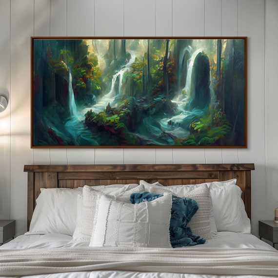 Waterfall Wall Art Print Giclee Fantasy Wall Art Water Color Nature Wall Decor Water Landscape Art Serenity Art