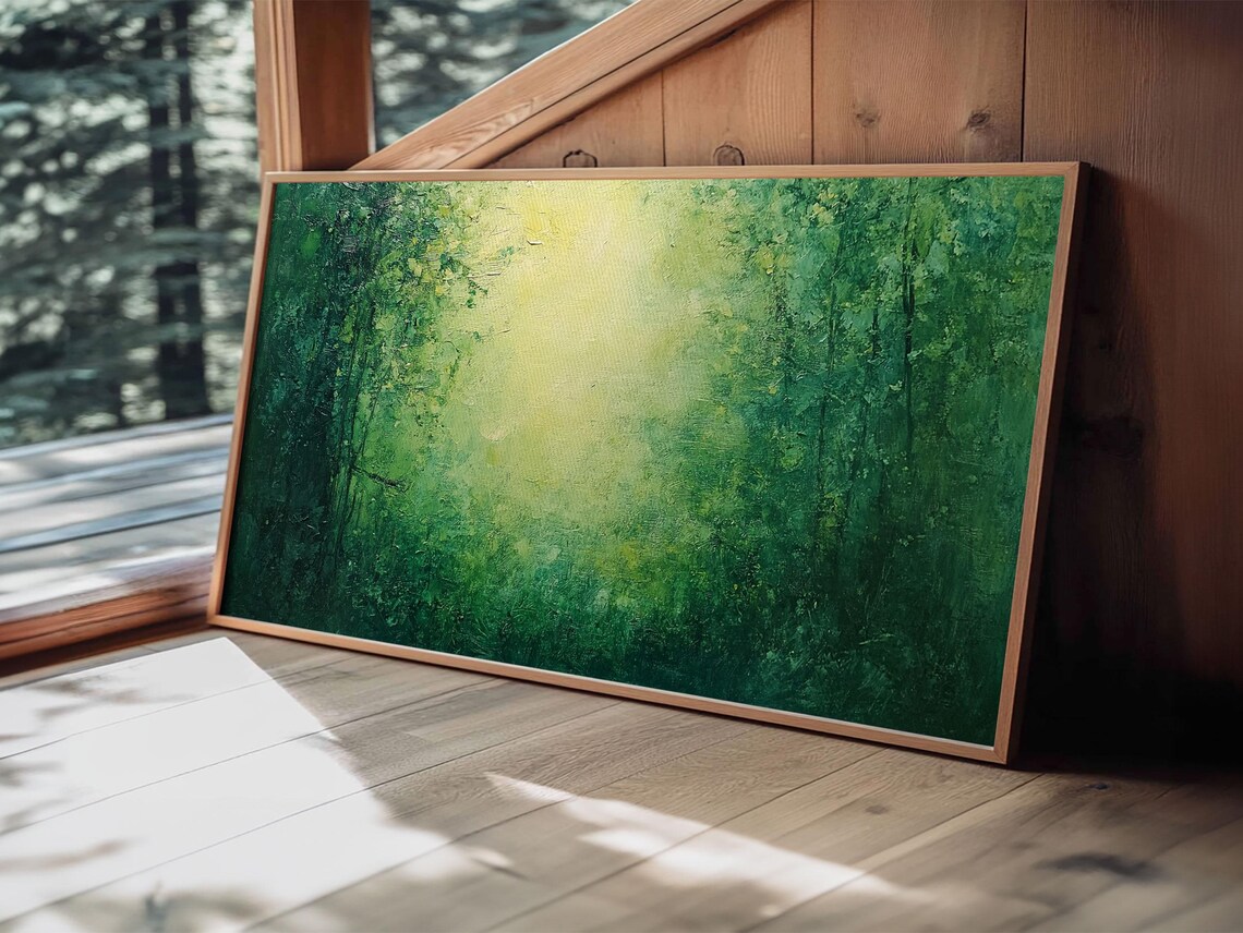 Emerald Green Forest Golden Light Glow Abstract Woodland Poster - Image 4