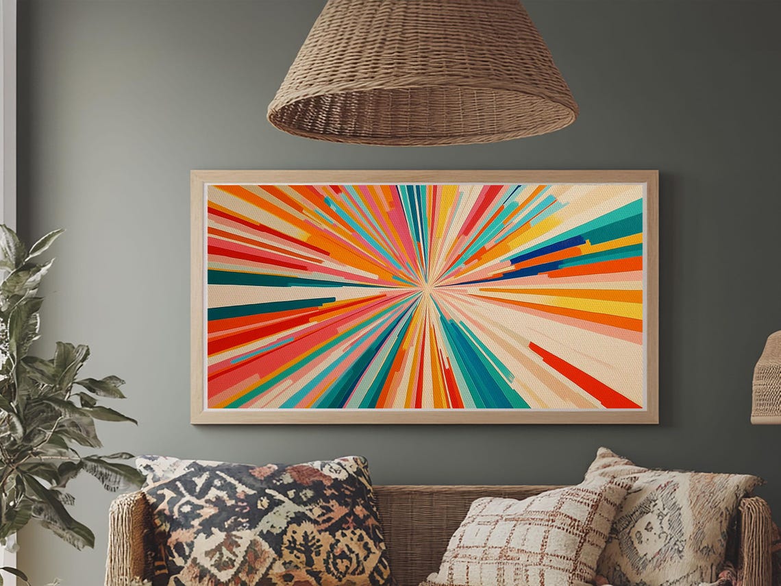 Colorful Starburst Sun Rays Exploding Rainbow Abstract Print - Image 3