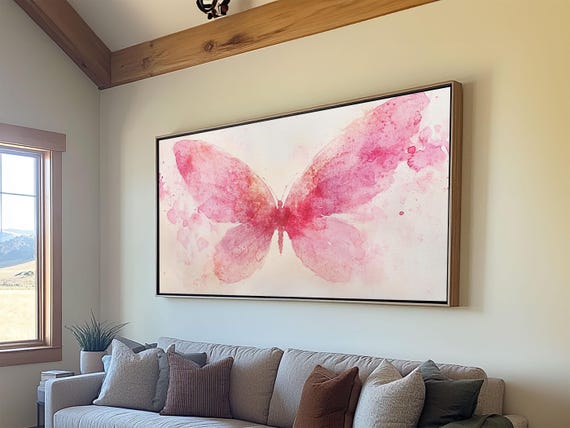 Pink Butterfly Print Whimsical Art Light Pink Wall Art Angel Art Prints Above Bed Wall Art Bedroom Decor Gift Idea