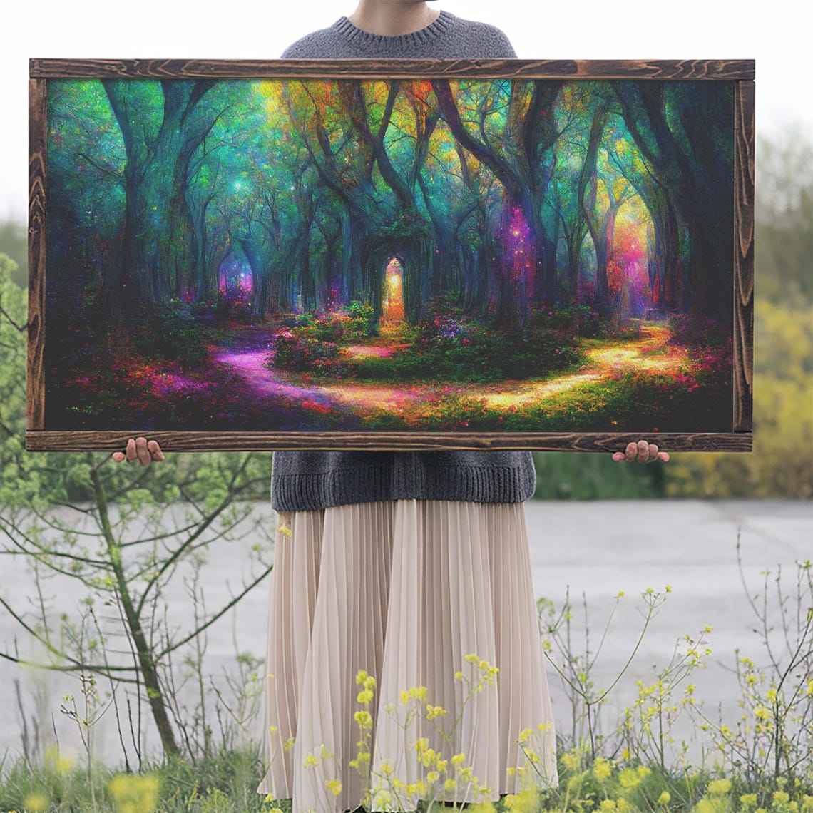 Magical Glowing Neon Forest Fantasy Enchanted Woodland Art Poster - Image 2