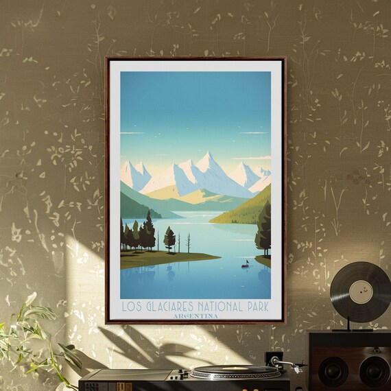 Los Glaciares National Park Patagonia Snow Peaks Lake Travel Poster