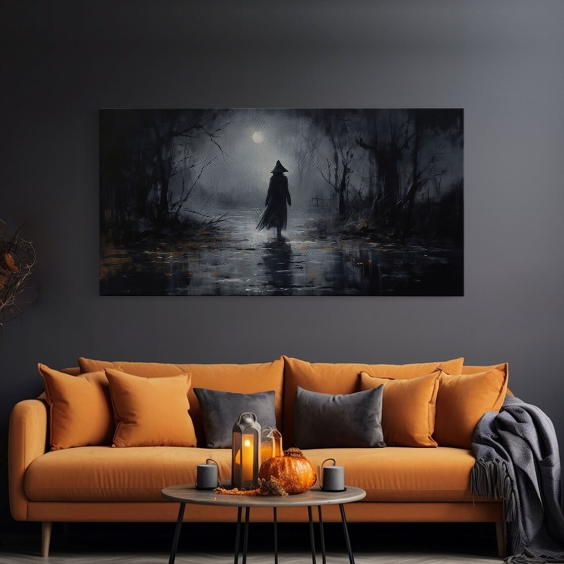 Witch Walking in the Rain, Victorian Oil Print