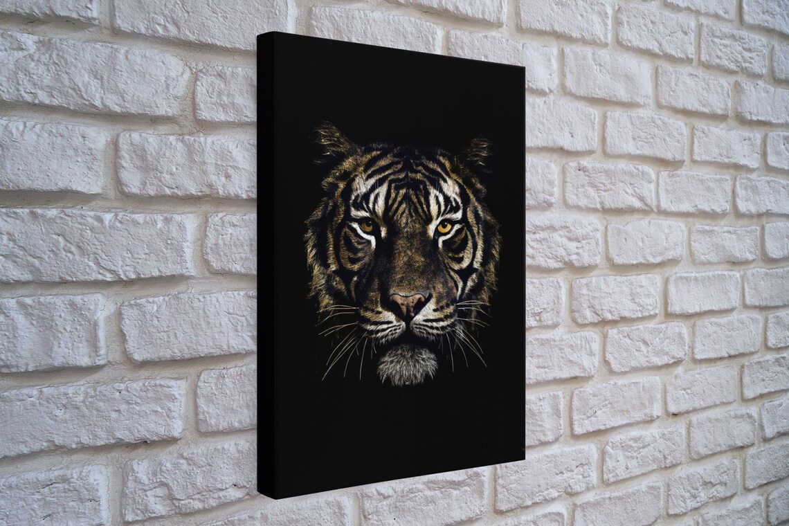 Tiger Face Close Up Golden Eyes Black Background Wildlife Big Cat Poster - Image 4