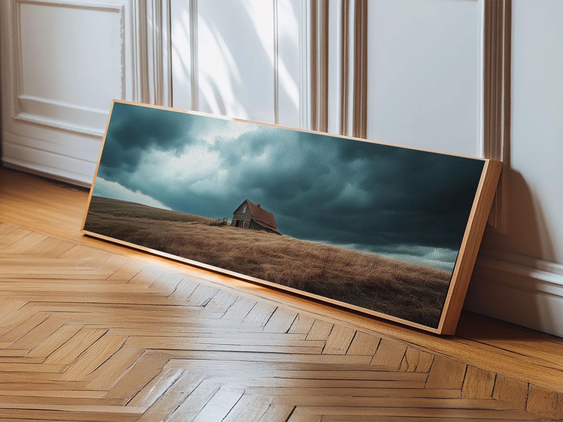 Lonely Rustic Barn Stormy Sky Golden Field Dramatic Wall Poster - Image 6