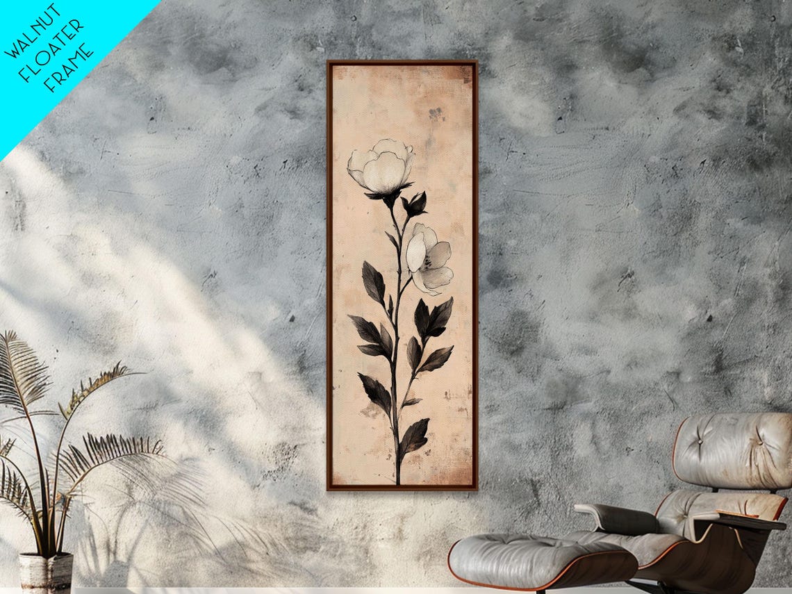 Sketch Of A Flower Print Wood Framed Wall Art Flower Painting Flower Decor Floral Botanical Wall Art Flower Print Narrow Art - Image 3