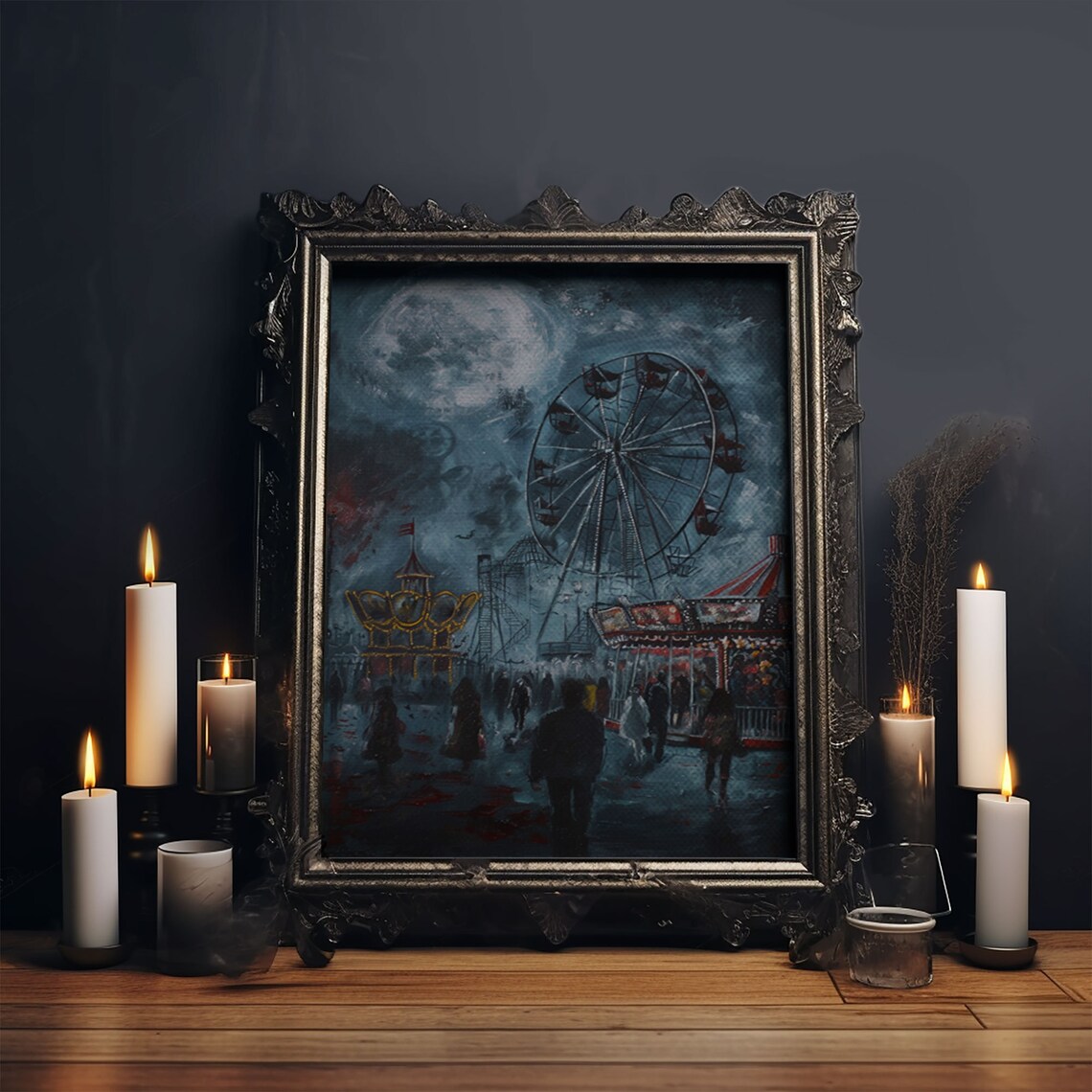 Eerie Haunted Carnival Full Moon Ferris Wheel Nightmare Scene Poster - Image 6
