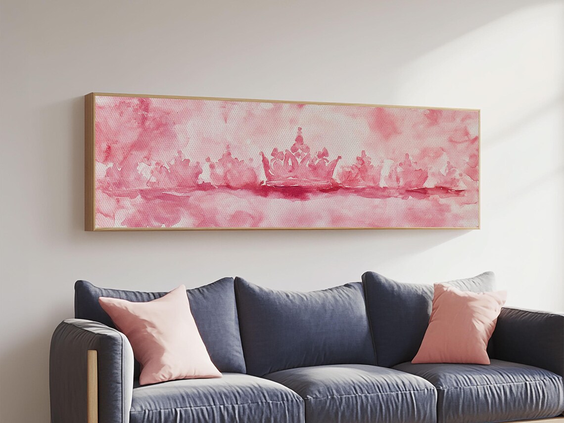 Pink Watercolor Crown Royal Princess Horizontal Dreamy Wall Art Poster - Image 4