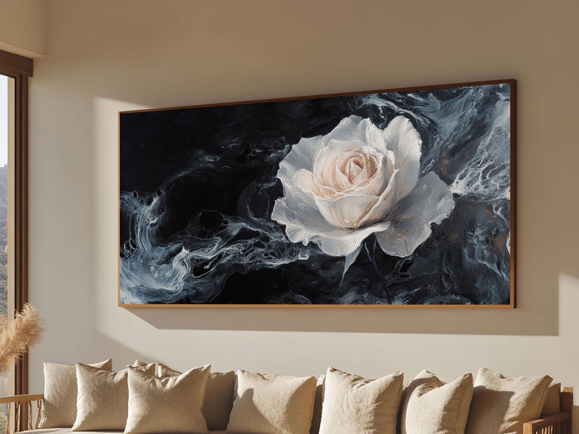 Abstract Oil Painting Print Of A White Rose Framed Print Centerpiece Wall Art Accent Piece Art Floral Print Flower Painting Art - Image 3