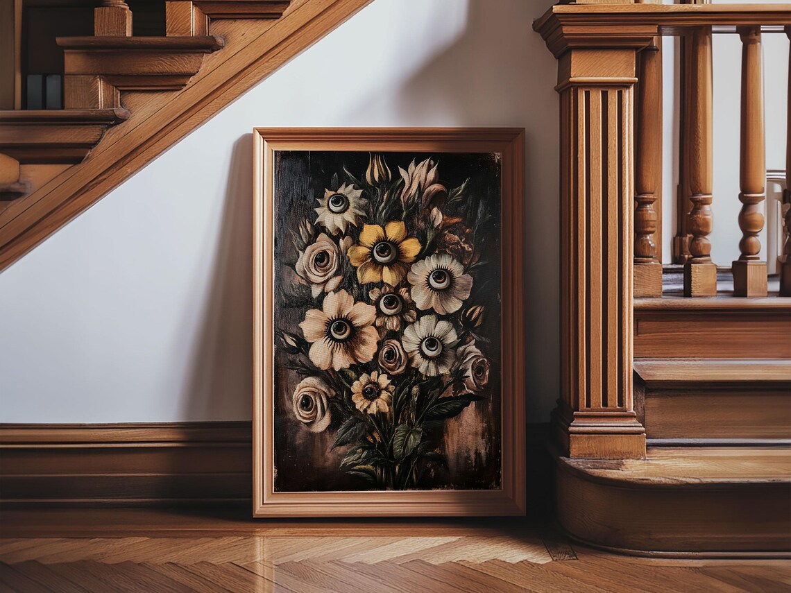 Dark Academia Flowers With Eyes Spooky Botanical Painting Print - Image 3