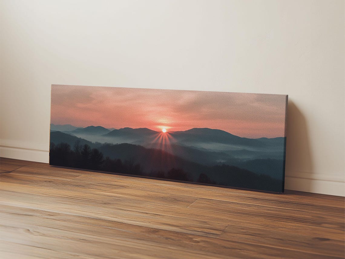 Great Smoky Mountains Sunrise Misty Ridges Panoramic Painting Poster - Image 4