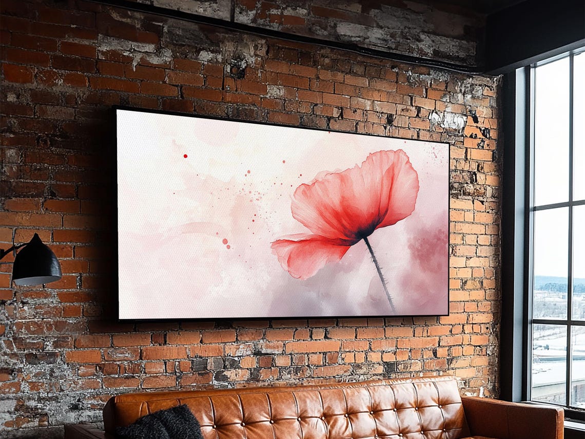 Coral Red Poppy Bloom Minimalist Watercolor Soft Blush Wall Art Poster - Image 4