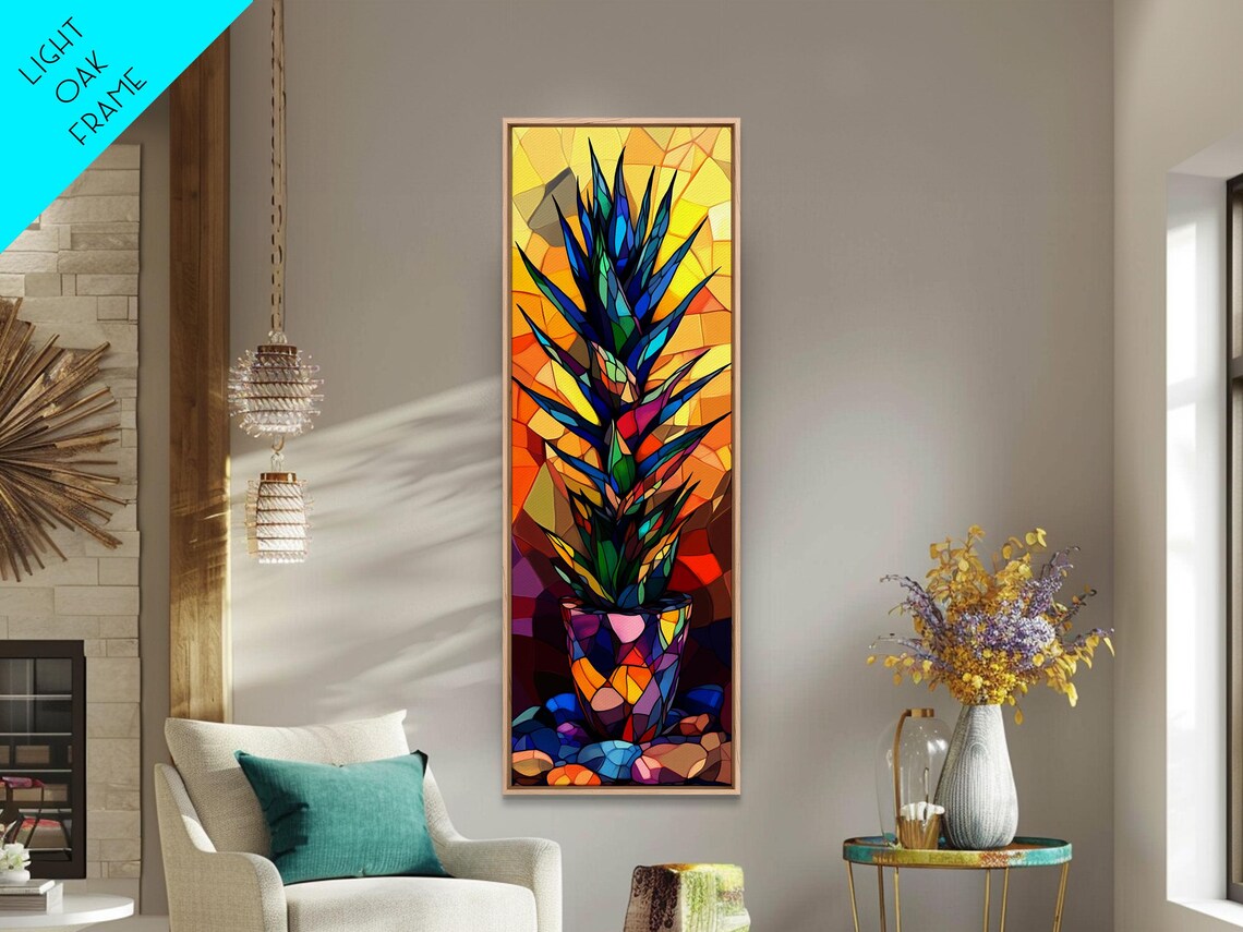 Stained Glass Agave Potted Plant Colorful Mosaic Botanical Poster