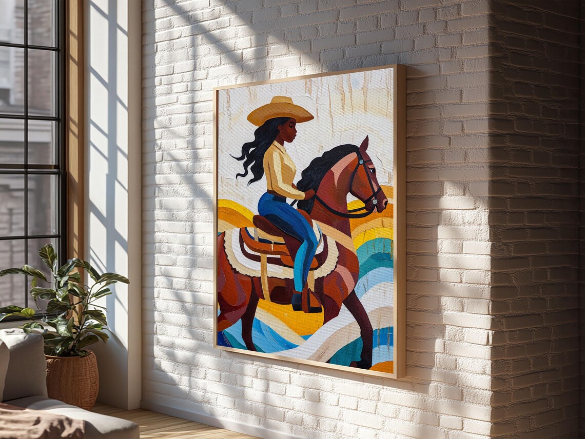 Black Cowgirl Horse Pop Art Painting Vibrant Western Wall Art Poster - Image 6