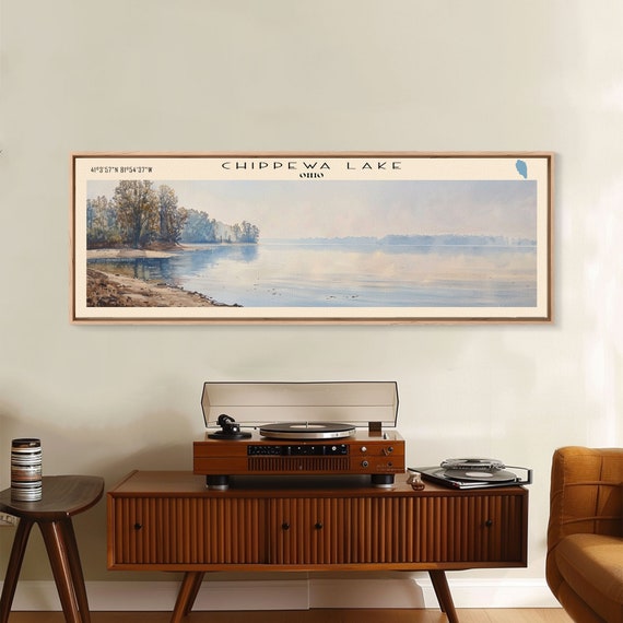 Chippewa Lake Ohio Framed Print Lake House Decor Panoramic Wide Art Travel Poster Modern Lake Painting Nature Art