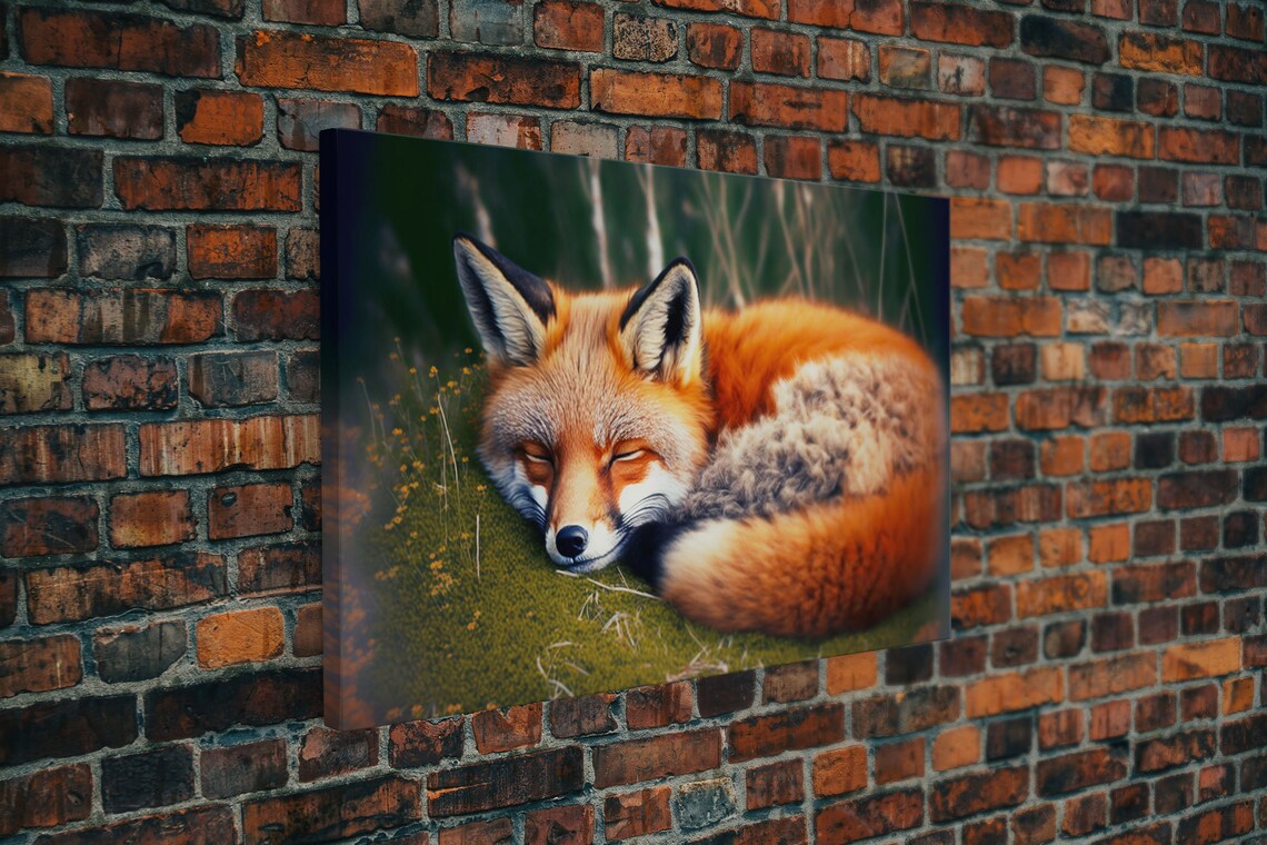 Sleeping Red Fox Curled Up On Grass Peaceful Woodland Animal Art Poster - Image 5