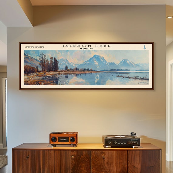 Jackson Lake Wyoming Framed Print Lake House Art Panoramic Wall Art Travel Poster Stunning Lake Painting Nature Art