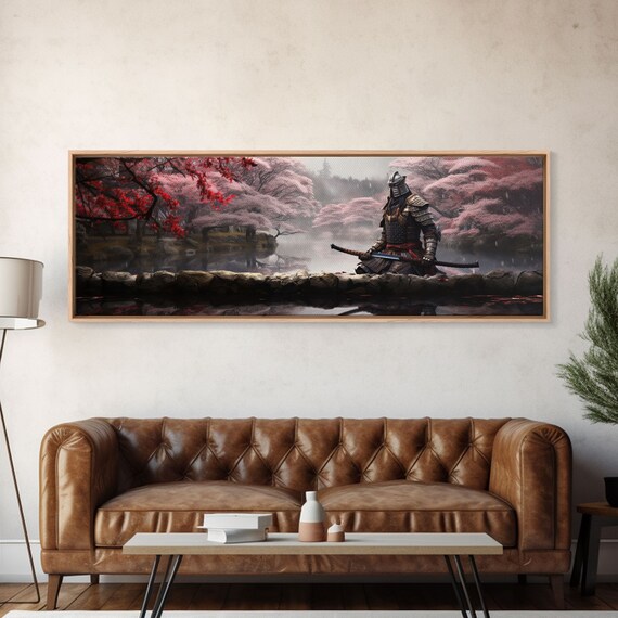 Samurai Among Cherry Blossoms, Watercolor Art Print