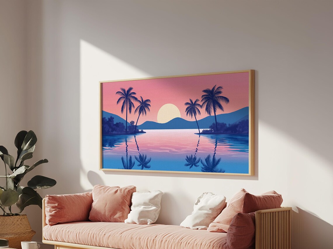 Abstract Vaporwave Sunset Over A Beach Landscape - Image 4