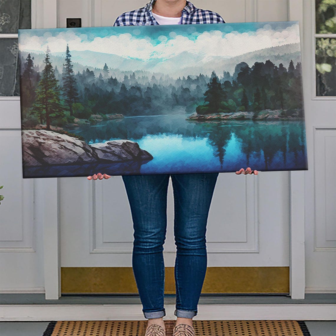 Blue Lake Art Framed Print Blue Lake Painting Oregon Lake House Decor Guest Room Landscape Painting Trillium Lake Painting - Image 4