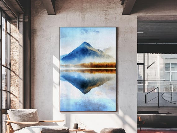 Reflections In The Lake Framed Print Minimalist Home Decor Colorful Watercolor Landscape Painting Living Room Art