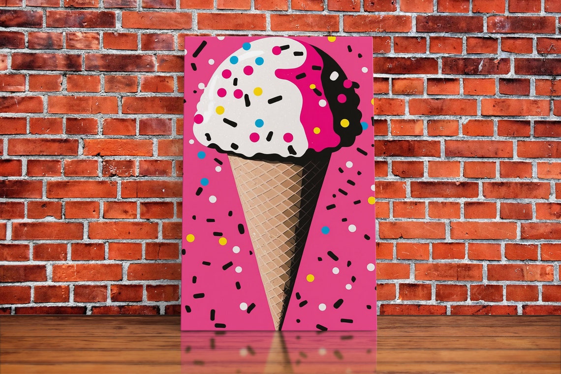 Pop Art Graffiti Ice Cream Cone Sprinkles Hot Pink Background Poster