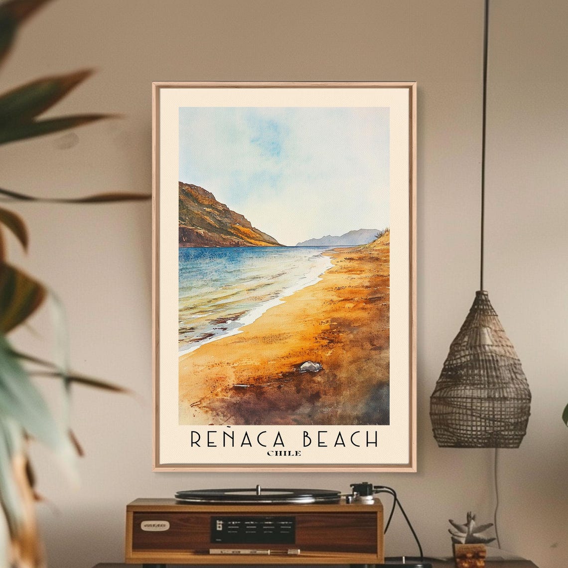 Reñaca Beach Chile Golden Sand Cliff Beach Watercolor Travel Poster - Image 3
