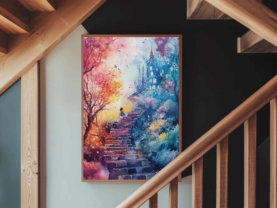 Whimsical Autumn Pathway Framed Print Cherry Blossom Painting Moody Art Cottagecore Living Room Rustic Wall Art - Image 3
