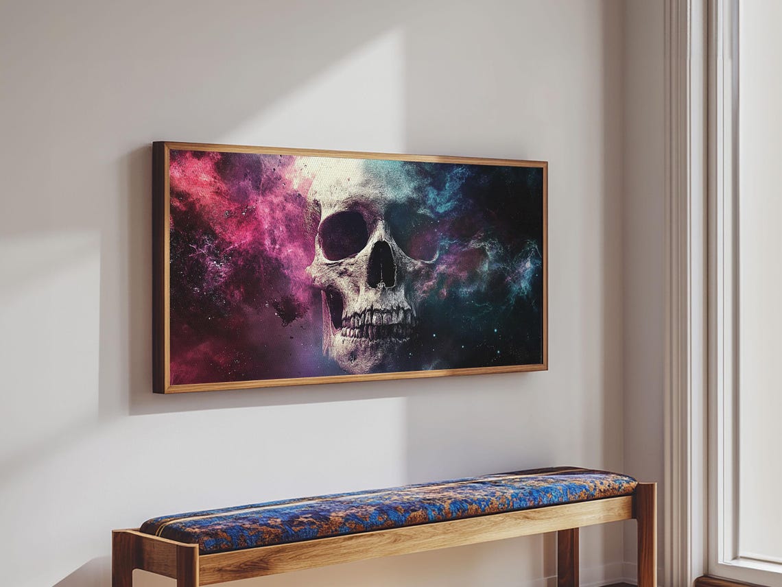 Cosmic Skull In Pink Purple Galaxy Nebula Surreal Horror Poster