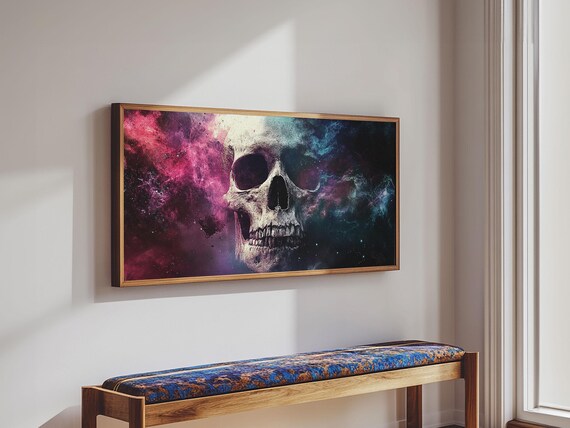 Cosmic Skull In Pink Purple Galaxy Nebula Surreal Horror Poster
