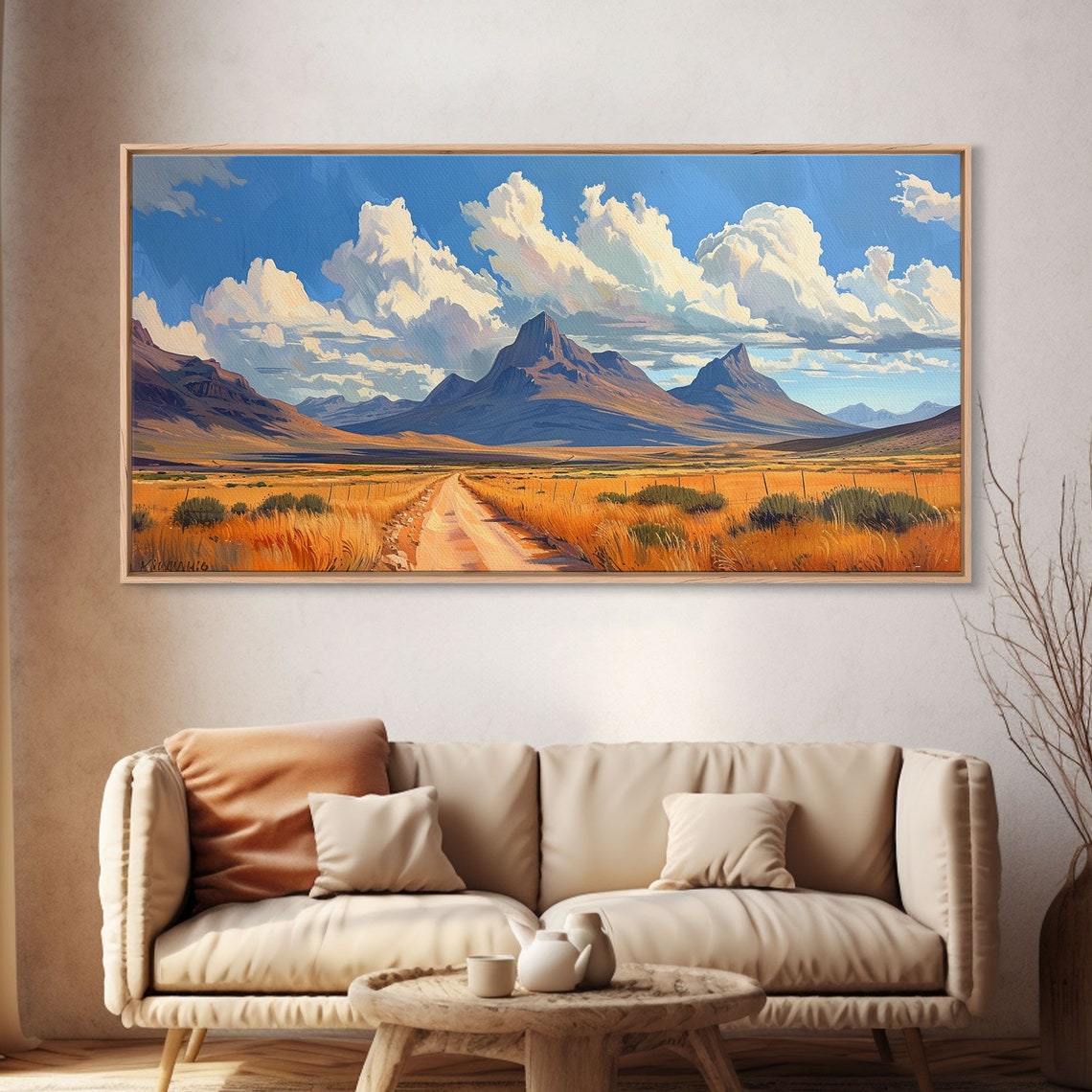 Golden Desert Road Mountain Sunset Watercolor Landscape Poster - Image 4