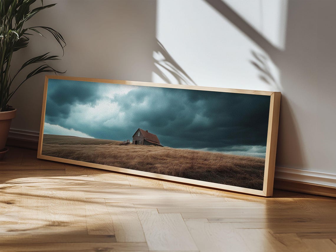 Lonely Rustic Barn Stormy Sky Golden Field Dramatic Wall Poster - Image 3