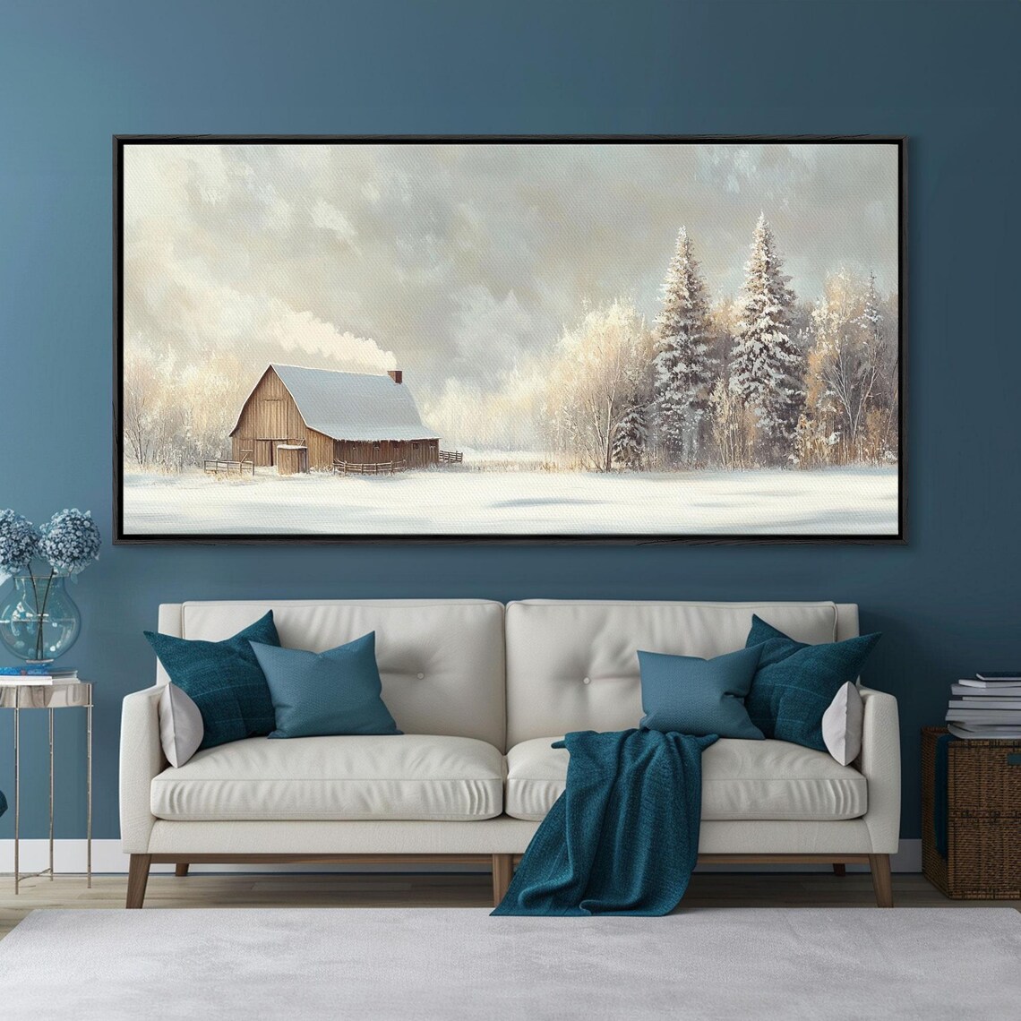 Snowy Barn in Winter Wonderland Rustic Art Print - Image 3