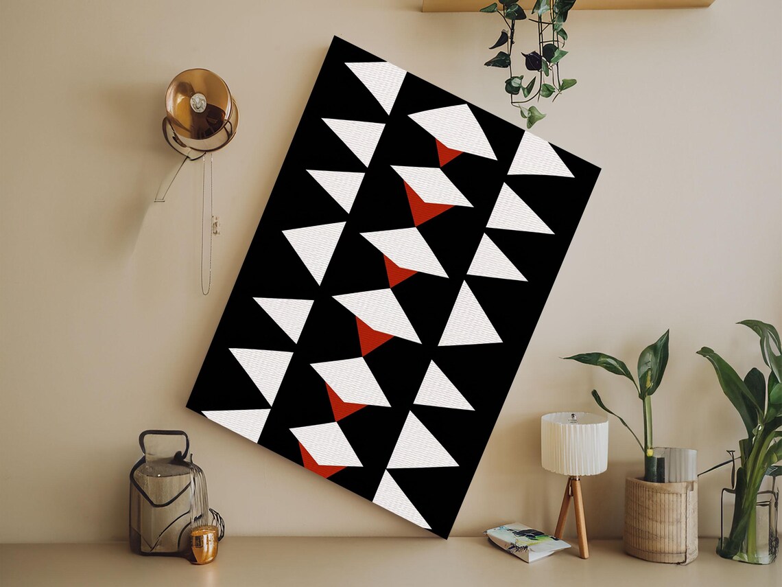 Tribal Triangles Black White Red Aztec Geometric Boho Wood Panel Art Print - Image 3