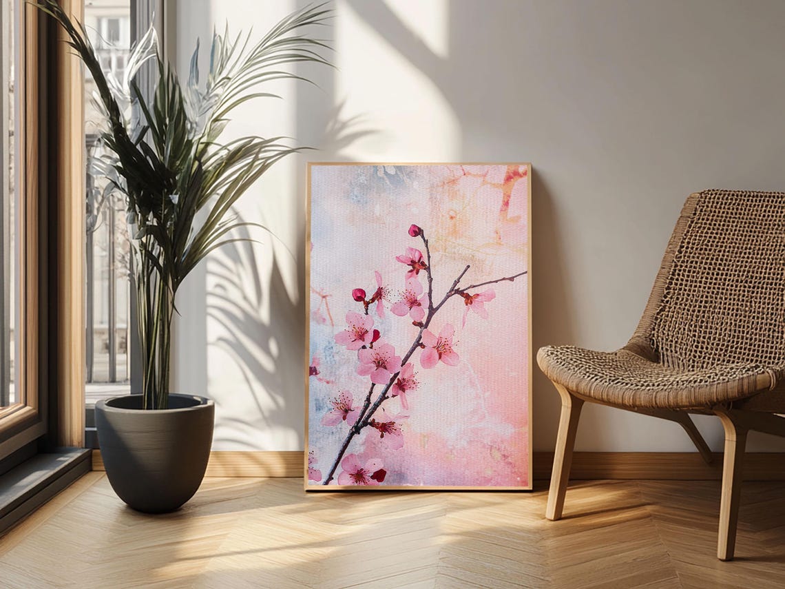 Cherry Blossom Branch Pink Watercolor Botanical Wall Art Print - Image 2