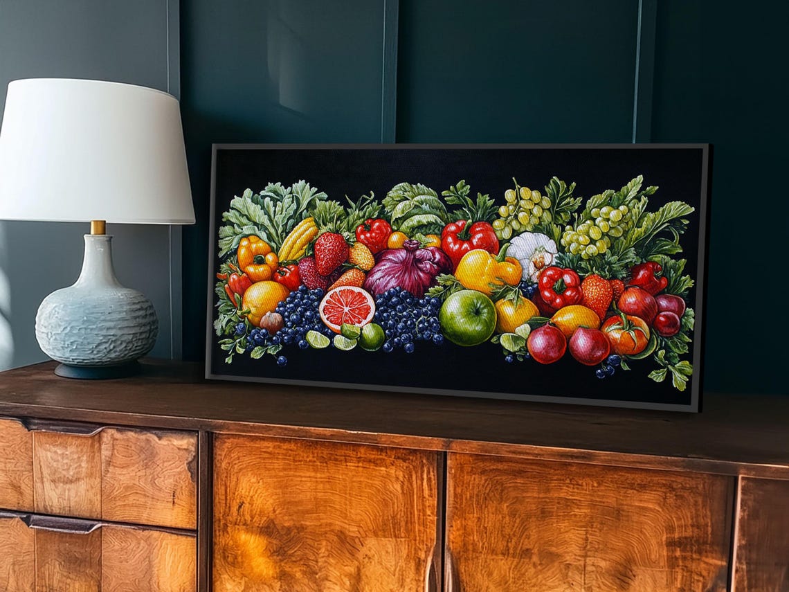 Colorful Fruits And Vegetables Still Life On Black Kitchen Poster - Image 4