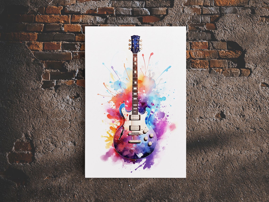 Electric Guitar Watercolor Paint Splash Rock Music Studio Art Poster - Image 6