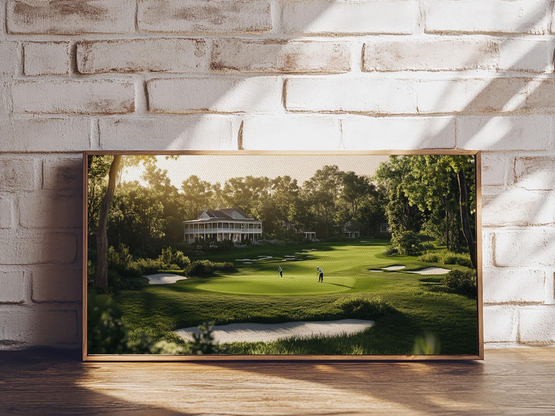 Sunlit Golf Course Clubhouse Panoramic Green Fairway Sports Poster - Image 2