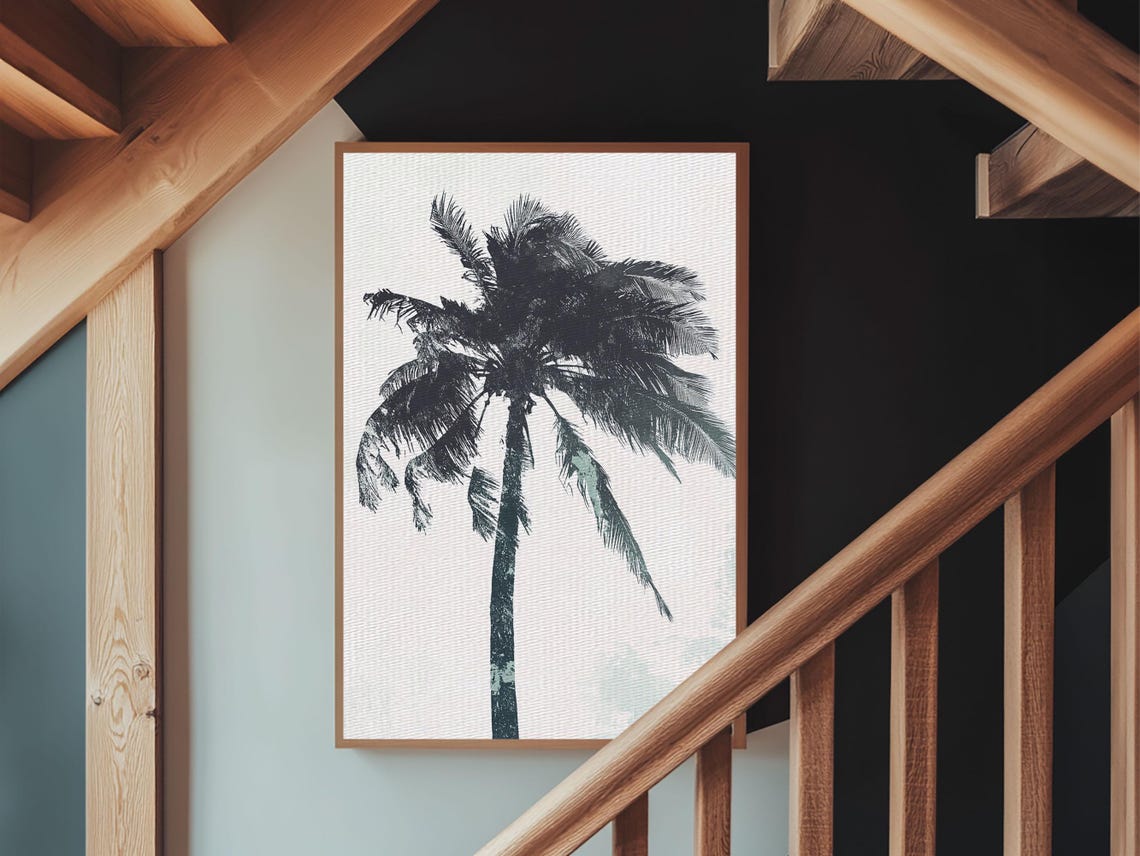 Palm Tree In The Wind Framed Print Wabi Sabi Watercolor Painting Of A Palm Tree Statement Piece Art - Image 5